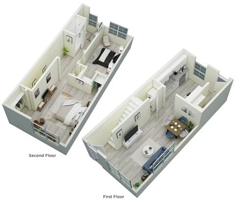 Floor plan for 2 beds, 1 bath, 725 sqft